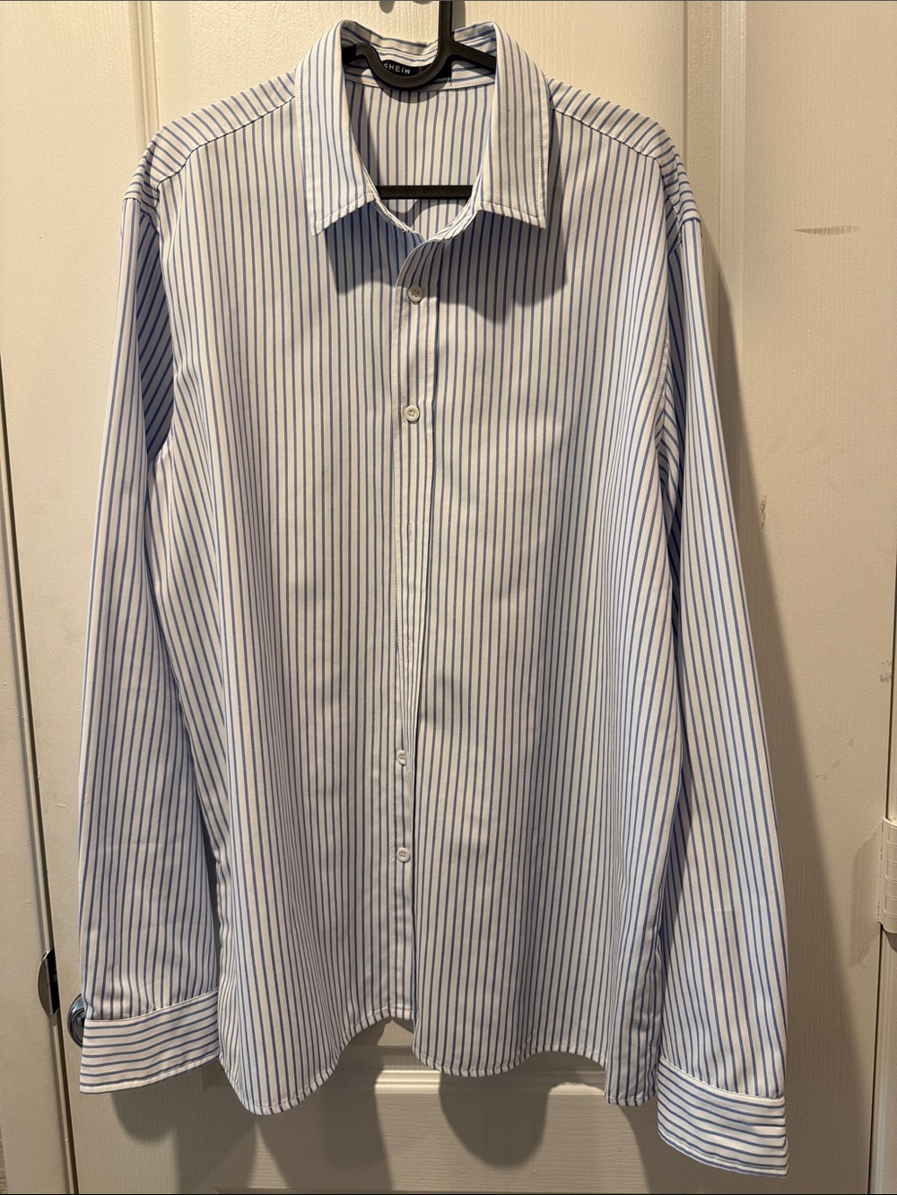 EUC SHEIN White Dress Shirt with Blue Pinstripes